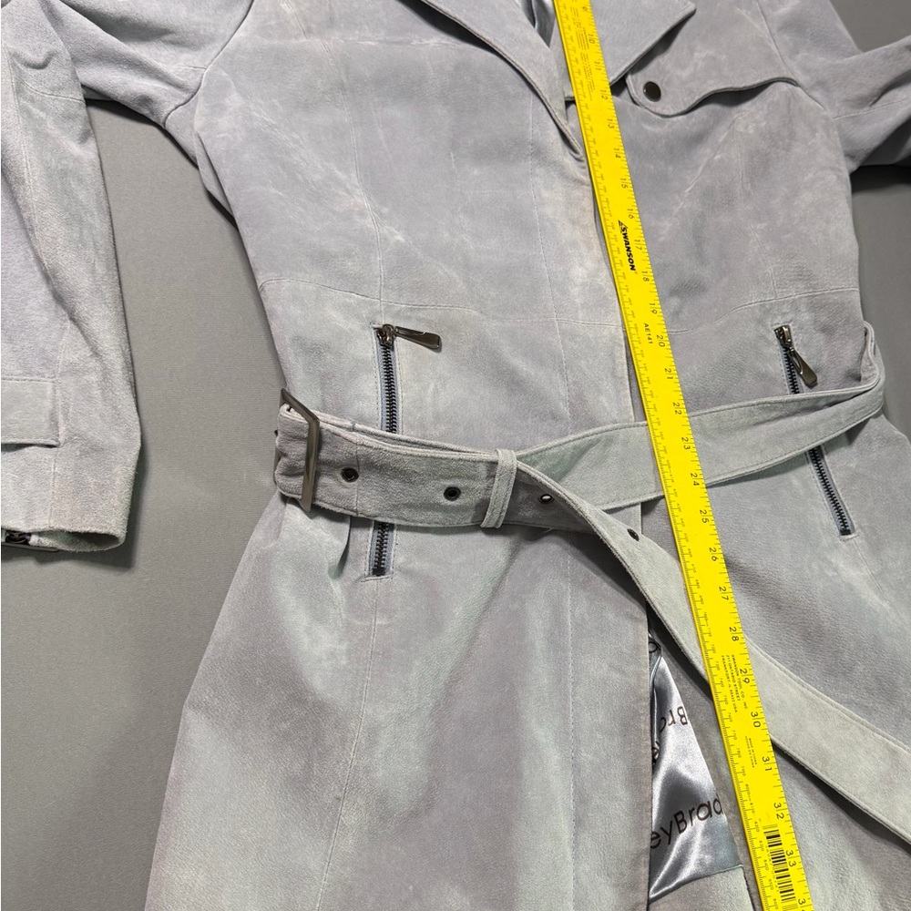 Vintage Y2K Bradley Bayou Genuine Leather Trench Coat Belted icy blue Women’s L - Picture 7 of 7